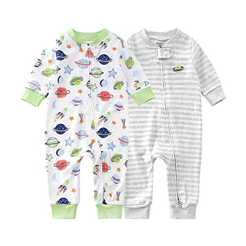 Teach Leanbh Baby 2-Pack Footless Pajamas Cotton Long Sleeve Printing 2 Way Zipper Romper Jumpsuit Sleep and Play 3-24 Months