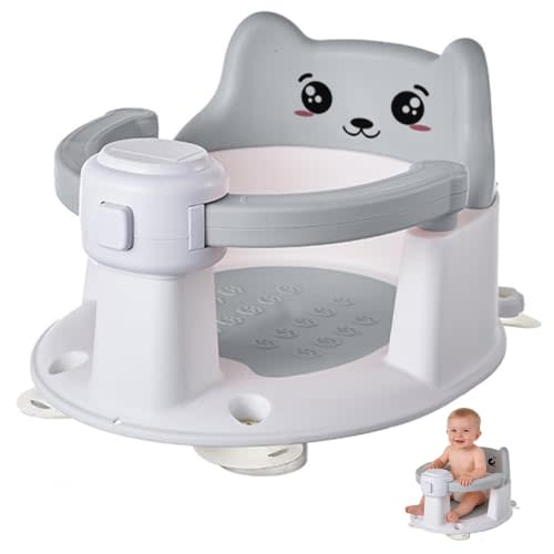 Baby Bath Seat for Babies 6 Months and Up, Non-Slip Bathtub Support Seat for Toddlers, Portable Infant Bath Chair with Strong Suction Cups, Safety Armrest & Cute Bear Backrest