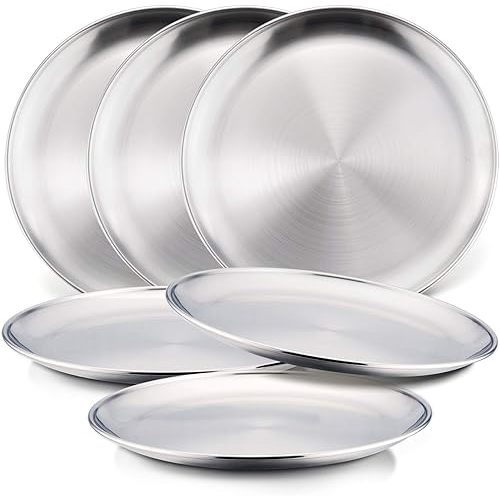 HaWare 6-Piece 18/8 Stainless Steel Plates, Metal 304 Dinner Dishes for Kids Toddlers Children, 8 Inch Feeding Serving Camping Plates, Reusable and Dishwasher Safe