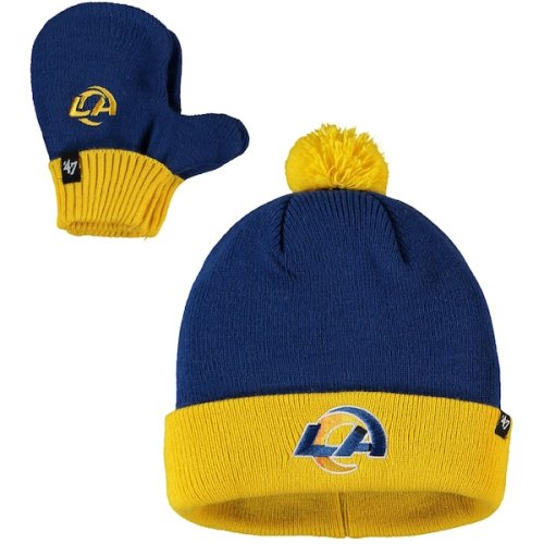 Los Angeles Rams '47 Toddler Bam Bam Cuffed Knit Hat with Pom and Mittens Set - Royal/Gold