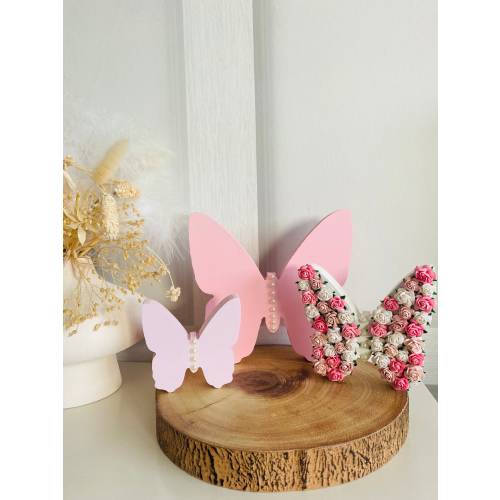 Personalized Wooden Butterfly Nursery Decor: Floral & Pearl Set