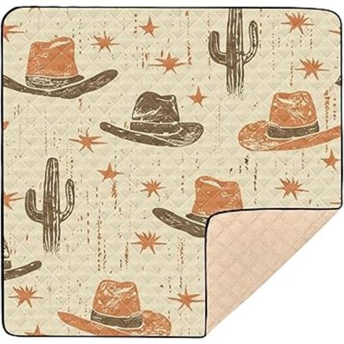 Baby Play Mat Desert Cowboy Hat and Cactus 50 x 50 Playpen Mat Baby Play Mats for Floor Play Gym Crawling Mat Non-Slip Cushioned Baby Playmat for Infants, Babies, Toddlers