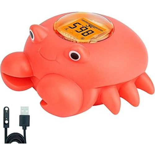 Crab Baby Bath Thermometer - Rechargeable Color Changing LED Water Temperature Sensor for Bath Tubs, Pools & Baby Bathing, Crab Toy with Instant Read, Safe & Fun for Newborn Toddler Kids by BGYTWEYTD