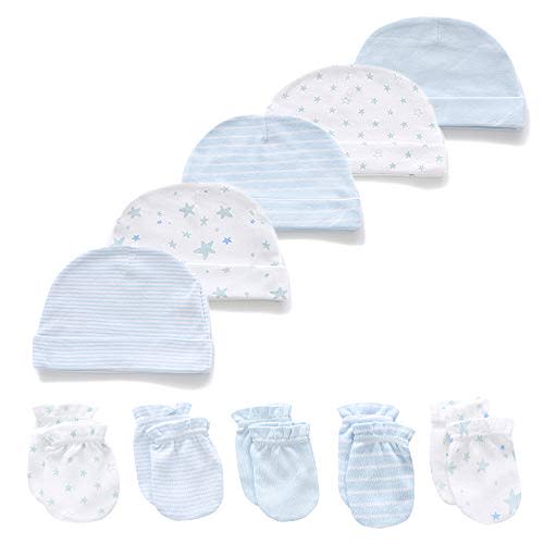 Kiddiezoom Newborn Baby Cap and Mitten Bundle Baby Hats and Mittens Baby Gloves Sets