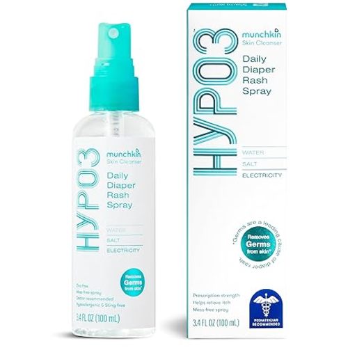 Munchkin HYP03 Diaper Rash Hypochlorous Acid Spray for Face and Body, Removes Rash-Causing Germs, Helps Promote Healing, Gentle for Sensitive & Eczema-Prone Skin, 3.4 Ounce