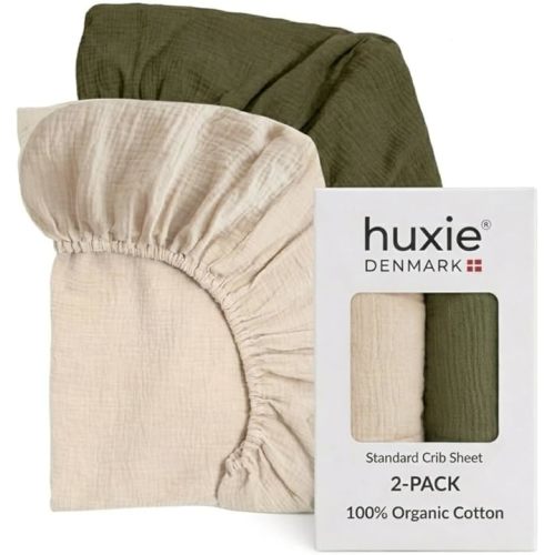 Crib Sheets – Organic Cotton Muslin Fitted Crib Sheet – Standard Size for Baby Boy and Baby Girl 28" x 52" Ultra-Soft and Breathable. 2-Pack (Fog/Sage Green)