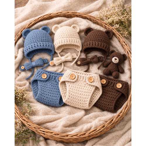 Crochet Bear Newborn Outfit | Bear Hat, Diaper Cover, Bow Tie | Photo Prop, Baby Gift