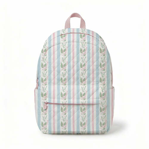 Blue Floral Stripe Quilted Backpack