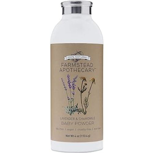 Farmstead Apothecary 100% Natural Baby Powder (Talc-Free) with Organic Tapioca Starch, Organic Chamomile Flowers, Organic Calendula Flowers, Lavender & Chamomile 4 oz