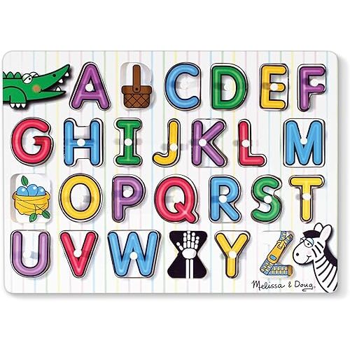 Melissa & Doug Lift & See Alphabet Wooden Peg Puzzle (26 pcs) - FSC Certified