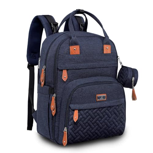 BabbleRoo Diaper Bag Backpack - Baby Essentials Travel Tote - Multi Function Water Resistant Diaper Bag, Travel Essentials Baby Bag with Changing Pad, Stroller Straps & Pacifier Case - Navy Blue