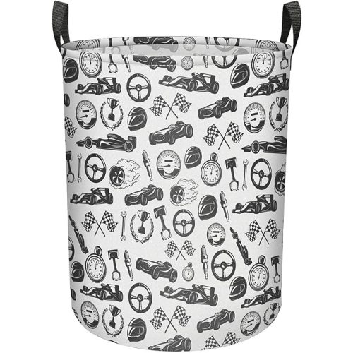 Collapsible Laundry Hamper Basket With Handles, Large Foldable Storage Bin For Men Women, Teens, Adults Waterproof Canvas Fabric Organizer For Clothes, Toys, Nursery,Racing,M