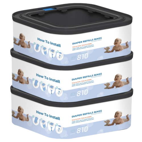 3 Packs Jumbo Square Refills Disposal Bags Refill Compatible with Diaper Genie Compact and Select Pails (Not Fit Classic Version Pails), Hold Up to 810 Newborn-Sized Diapers Per Refill