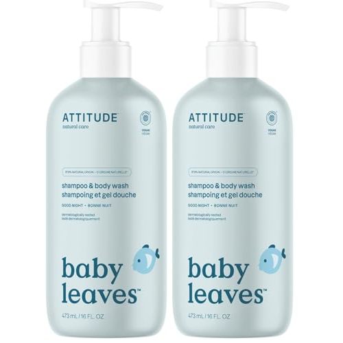 ATTITUDE 2-in-1 Shampoo and Body Wash for Baby, EWG Hypoallergenic Plant- and Mineral-Based Ingredients, Vegan and Cruelty-free, Almond Milk, 16 Fl Oz (Pack of 2)