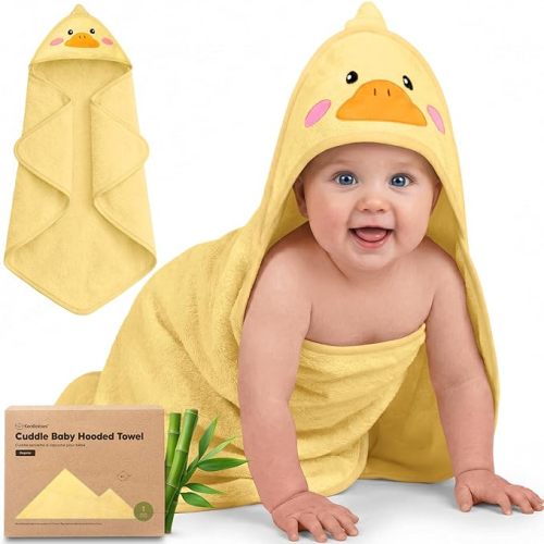 KeaBabies Hooded Baby Towel for Newborn - Viscose Derived from Bamboo Large Baby Bath Towels with Hood for Boys, Girls, Toddler, Extra Absorbent & Soft Newborn Bath Essentials (Duck, Regular)