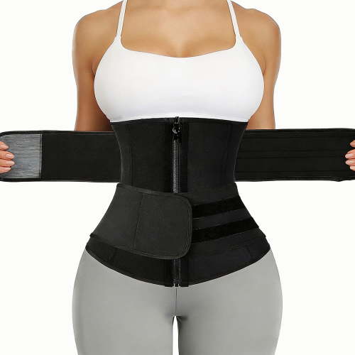MANIFIQUE Waist Trainer for Women Belly Band Long Torso Sauna Workout 2 Belt With Zipper 9 Steel Bones Corset