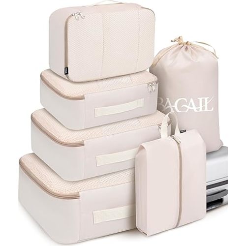 BAGAIL 6 Set Packing Cubes Luggage Packing Organizers for Travel Accessories (Beige)
