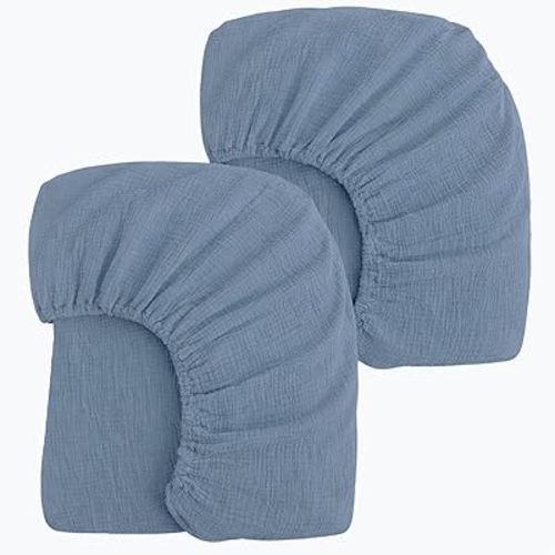 2 Pack Dusty Blue Muslin Crib Sheets for Boys & Girl- Neutral Breathable Cotton Crib Mattress Sheets Fitted for Standard 28"x 52"- Nursery Décor No Slip Crib Bed Sheets