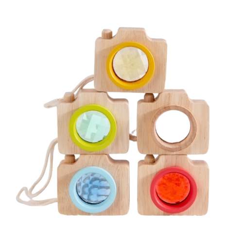 5 Pcs Mini Gemmed Wooden Camera Kaleidoscope
