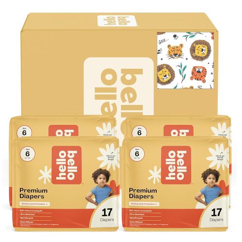 Hello Bello Diapers, Size 6 (35 lbs) Wild Cats, 68 Count Value Pack of Premium Disposable Baby Diapers, Hypoallergenic with Soft, Cloth-Like Feel