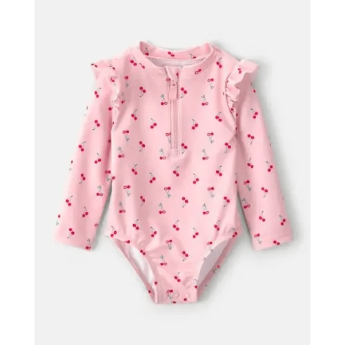 Baby Girl Cherry Long-Sleeve 1-Piece Rashguard Swimsuit - Pink | Carter's