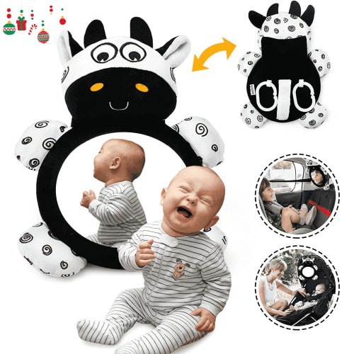 Ludolm Baby Mirror Toys, Multi-Function High Contrast Black and White Baby Toy, Infant Soft Mirror Tummy Time Easy to Install, Infant Boy Girl Toys Gifts Non-Toxic