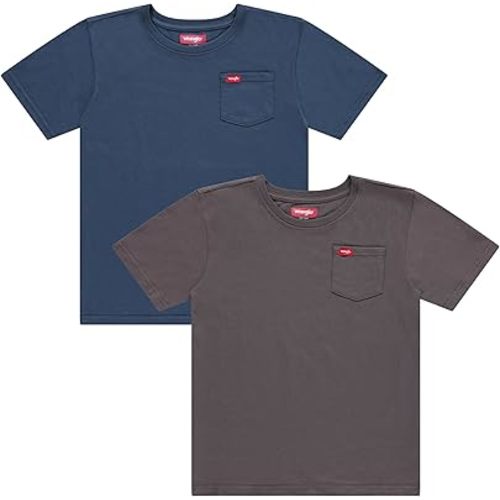 Wrangler Boys T-Shirts – 2 Pack Boys Shirts for Baby Toddler Teen Boys, Soft Cotton Pocket T-Shirt for Everyday Wear, School