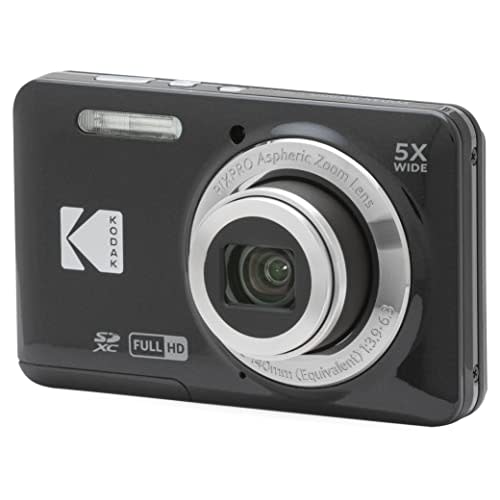 Kodak PIXPRO FZ55-BK 16MP CMOS Sensor Digital Camera 5X Optical Zoom 28mm Wide Angle 1080P Full HD Video 2.7" LCD Vlogging Camera (Black)