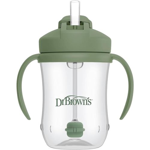 Dr. Brown's Milestones Baby's First Straw Cup, Training Cup with Weighted Straw, 9oz/270mL, Olive Green, BPA Free, 6m+