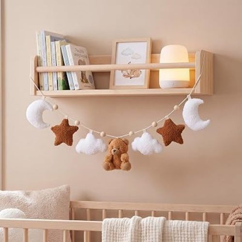 Frienda Bear Nursery Garland Banner with Plush Teddy Bear, Moon & Felt Star