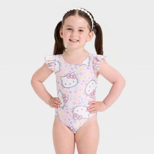 Toddler Girls' Hello Kitty Floral Ruffle One Piece Swimsuit - Pink