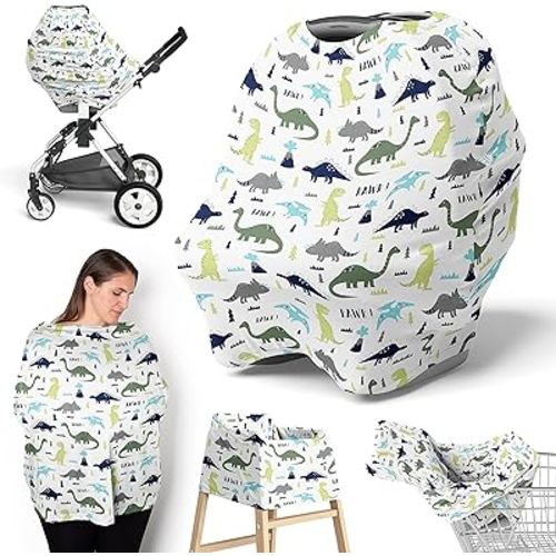 Sweet Jojo Designs Blue and Green Dinosaur Boy Infant Baby Car Seat Cover Nursing Breastfeeding Shopping Cart Stroller Canopy - Turquoise Dark Green Modern Boho Grey and White Mod Dinosaurs