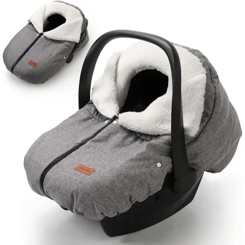 Winter Car Seat Cover for Baby Car Seat and Stroller, Cold Weather Infant Carseat Canopy, Waterproof and Easy Access, Protect Baby Boys Girls from Cold Wind (Grey)