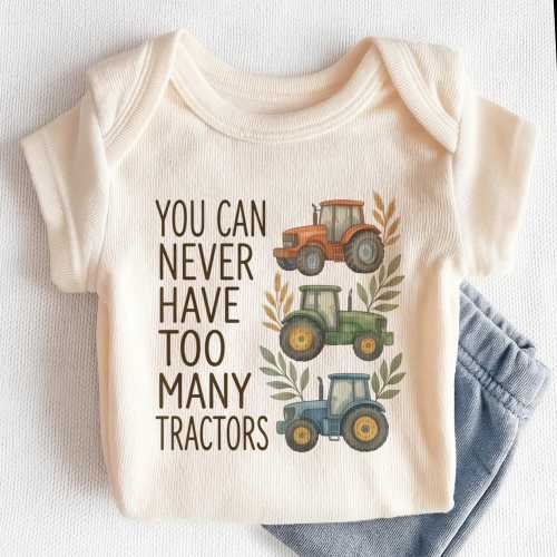 You Can Never Have Too Many Tractors Baby Onesies® - Cute Farm Tractor Bodysuit