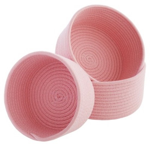 Farmlyn Creek 3-Pack Cotton Woven Baskets for Storage, Pink Rope Montessori Organizer Set for Storing Supplies