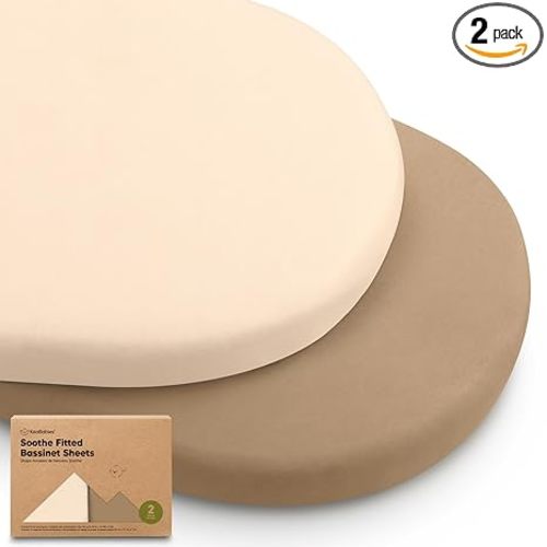 2-Pack Organic Baby Bassinet Sheets Boys, Girls - 100% Cotton Bassinet Mattress Sheets Compatible with Halo Bassinest Swivel Sleeper, Graco, Baby Delight, Universal Bassinet Fitted Sheets (Pecan)