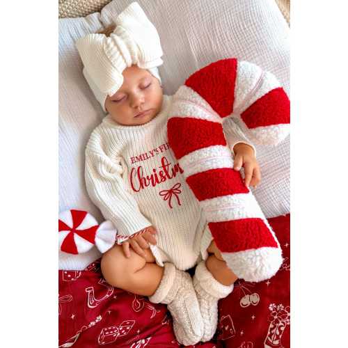 Embroidered baby Frill Leg Knit Romper - Custom Christmas Gift for baby girls