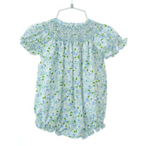 Blue Florals Smocked Birdie Bubble