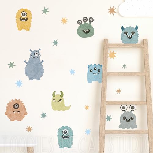 Monster Fabric Decals, Kids Playroom Decor, Textured Wall Stickers