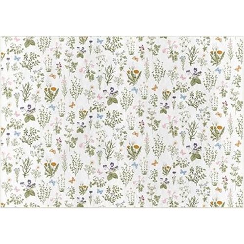 Artoid Mode Wild Floral Antique Herbs Area Rug, Home Decor Low-Profile Area Rugs for Entryway Bedroom Living Room Laundry Room Indoor 5x7 Feet