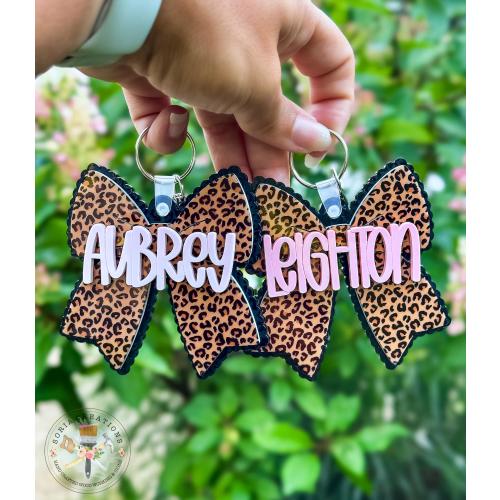 Cheetah Bow Back Pack Bag Tags - Personalized Acrylic Name Bag Tag - Back to School Bag Tag - Diaper Bag Tag - Tags for Girls - Bag Charm