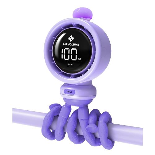 TRELC Baby Stroller Fan Large, Bladeless Fans, Oscillating Turbo Desk Fan with LED Display & Night Light, 1-100 Speeds, 3800mA Rechargeable Portable Cooling Fan for Office, Home, Crib (Purple)
