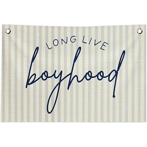Long Live Boyhood Banner, Boys Room Decor, Baby Boy Shower Decorations, Canvas Banner Wall Hanging Flag Decor for Kids Little Boys Toddler Boy Room Nursery Playroom 30x20