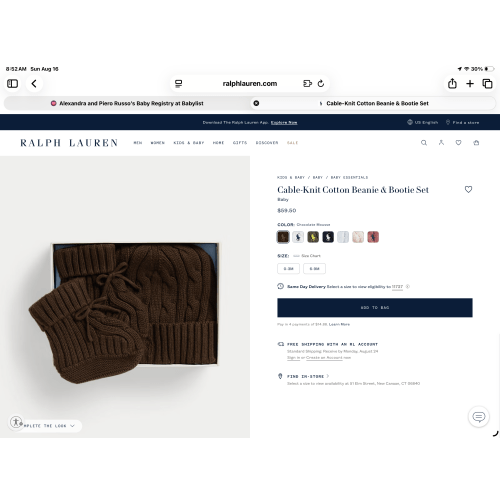 Cable-Knit Cotton Beanie & Bootie Set (Brown)