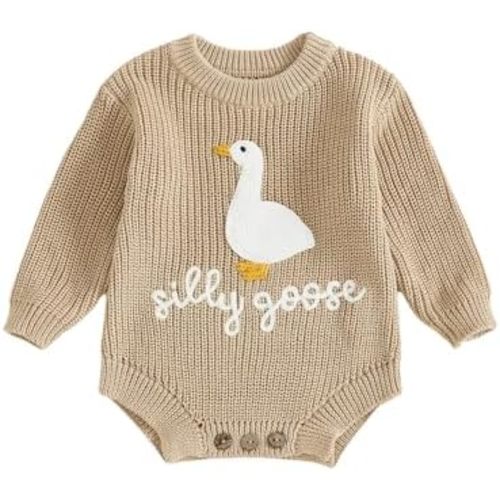 Newborn Baby Boy Girl Sweater Romper Silly Goose Embroidery Knit Onesie Knitted Bodysuit Warm Fall Winter Clothes