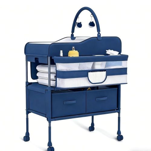 Baby Changing Table, Versatile Folding Changing Table, Waterproof Diaper Changing Station with 2 Drawers, Mobile Nursery for Infant and Newborn