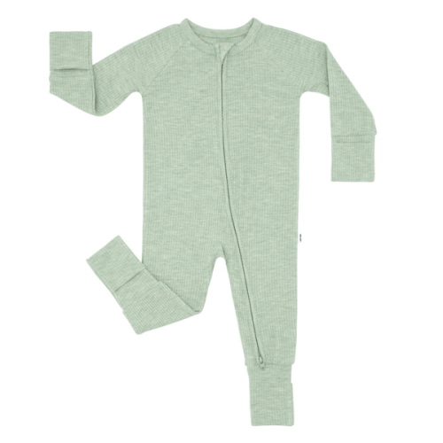 Heather Sage Ribbed Zippy - Little Sleepies