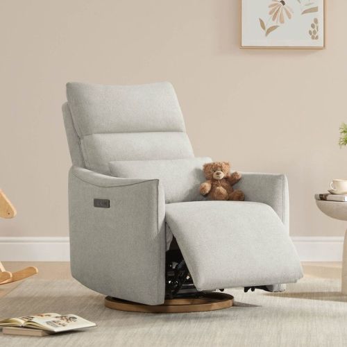 Spruce & Spring Dove Grey Power Swivel Recliner Chair Dual Motor Nursery Glider with Lumbar Pillow