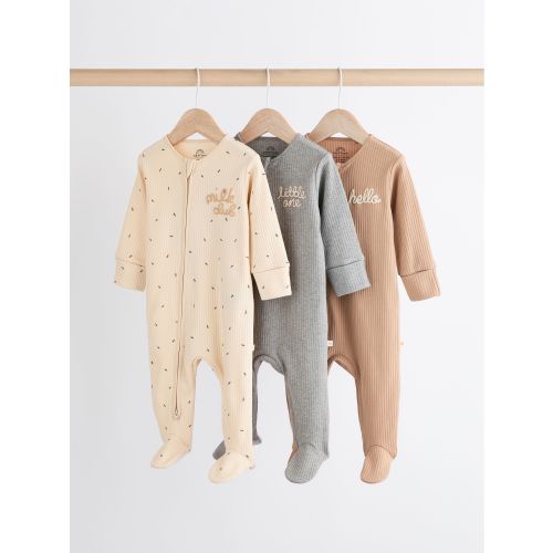 Neutral Milk Club Baby Two Way Zip 100% Cotton Sleepsuits 3 Pack (0mths-2yrs)