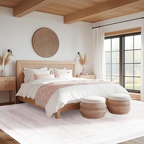 8x10 ft Area Rug Pink – Boho Indoor Rug, Low Pile, Machine Washable, Non-Slip, for Living Room, Bedroom, Dining Room